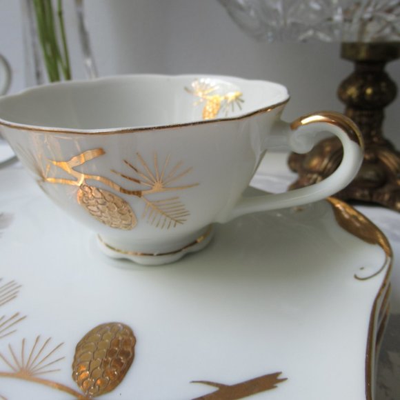 Fine Porcelain 3 Pairs Mug & Saucer Golden Pine, Japan - Picture 6 of 16